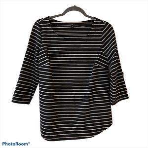 Ann Taylor Black & White Striped 3/4 Sleeve Top M